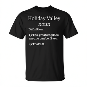 T-shirt Holiday Valley noir unisexe pour adulte, col rond, manches courtes, imprimé sérigraphié, design définition, cadeau souvenir - Product Image 2