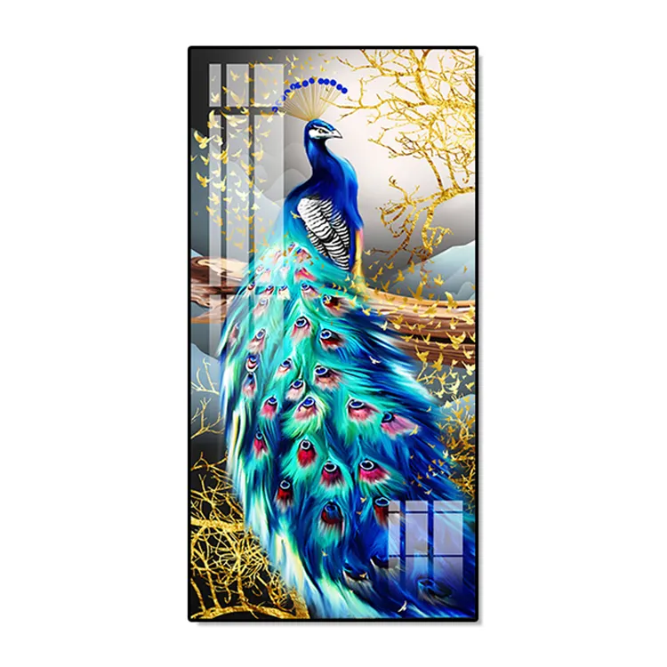 Gold Foil Peacock Crystal Porcelain Painting Picture Wall Poster Animal Canvas Print Painting Art Aisle Living Room Decoration
