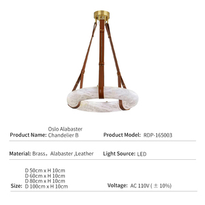 Lámpara Colgante de Alabastro con Correa de Cuero y Detalles en Latón, Estilo Moderno y Lujoso, Redonda, para Vestíbulo - Product Image 3