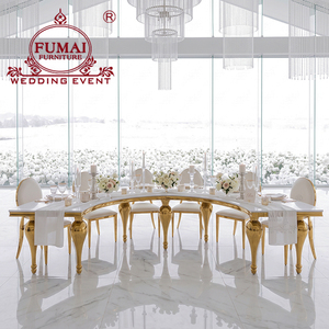 Serpentine/<b>Round</b> Mdf Top Banquet <b>Table</b> With <b>Gold</b> Frame For Wedding Events Hotel Furniture European Style Modern Design - Product Image 2