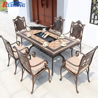 Table de barbecue coréen d'extérieur au design traditionnel durable, table à manger en aluminium moulé, chaises, parc, cour, hôtels, villas