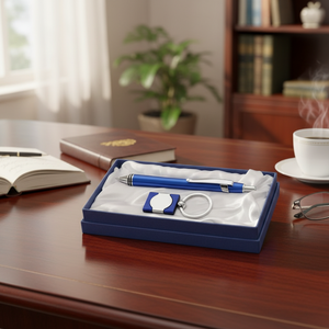 Set di penna a sfera blu e portachiavi in confezione regalo personalizzata - Product Image 3