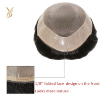 Prothèse capillaire pour hommes en cheveux indiens, modèle D7-3-AH, système de remplacement à dentelle frontale, cheveux Remy, ondulation naturelle, dentelle française, directement de l'usine