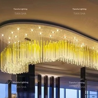 Lustre en cristal LED doré pour hall d'hôtel, bureau de vente, salle d'exposition, restaurant, salle de banquet - Projet d'éclairage de style moderne
