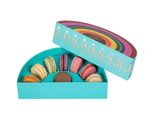 Half Round Rainbow Macaron Gift Box Rigid Cylinder Chocolate Top-base Display Cookies Macarons Box With Logo