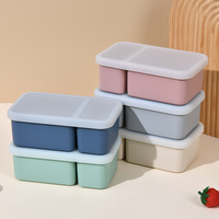 Boîte à lunch en silicone de qualité alimentaire à 2 compartiments, étanche, compatible micro-ondes, réutilisable, pour pique-nique en plein air, récipient de stockage alimentaire