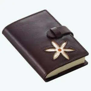 FLOS-INLAID FLOWERS vegetable-tanned genuine leather Top quality Italian handmade refillable notebook with pen holder