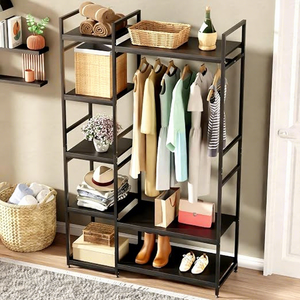 Minimalist Metal <b>Clothing</b> <b>Rack</b> With 5-Tier Storage Shelves And Hanging Rod For Wardrobe Organization - Product Image 2
