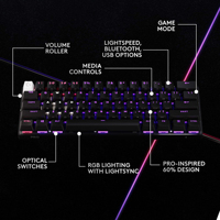 Teclado Inalámbrico para Juegos Logitech PRO X 60 LIGHTSPEED 60%, Interruptor Óptico Táctil Red Dot GX, LIGHTSYNC RGB, 1ms para Esports