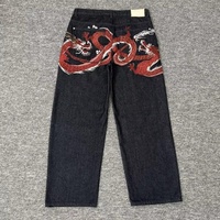 Jean en denim à jambe large, style vintage tricoté, broderie florale chinoise dragon Y2K, haute qualité, mode décontractée, vente en gros fabricant