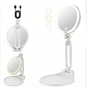 New Folding Cute Pocket Double Side Personalized 360 Degree Angle Adjustable <b>LED</b> Light Portable Travel Makeup <b>Mirror</b> - Product Image 6
