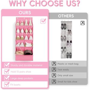 Over The Door <b>Shoe</b> Organizer 15 Pockets Pink Hanging <b>Shoe</b> Rack For Closet <b>Storage</b> With Large Pocket Multifunctional - Product Image 6