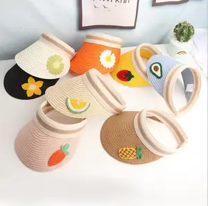 AAA69 한국 스타일 귀여운 과일 야외 바이저 모자 패션 드레스 태양 모자 빈 탑 여름 밀짚 모자