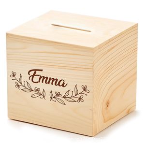 Hucha Cuadrada de Madera, Color Natural, Diseño de Fútbol Grabado, Nombre Personalizado Oliver, Caja de Ahorros para Niños de 5 a 7 Años - Product Image 5
