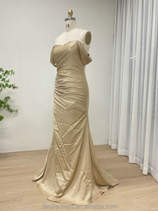 MC20079-2 Elegante Abito da Sera a Sirena in Raso Dorato, Spalle Scoperte, Drappeggiato, per Cerimonie e Matrimoni di Lusso 2026 - Product Image 5