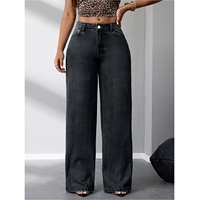 Jean Droit Gris Clair Taille Plus de Fabricant pour Femme/Maman, Taille Haute Extensible, Motif Uni, Coupe Ample
