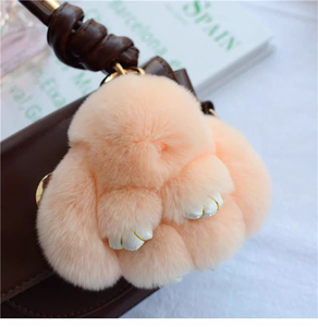 Llavero de Conejito de Peluche, Color Rosa, Piel de Conejo Rex - Product Image 1