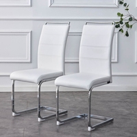 Chaise de salle à manger moderne en cuir PU blanc avec cadre chromé et pieds en forme d'arc, en mousse éponge, vente en gros, offre spéciale