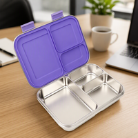 Boîte à bento mignonne en acier inoxydable 304, compatible micro-ondes, 3 compartiments amovibles, silicone LFGB sans BPA, anti-fuite, saine, pour nouveau-né