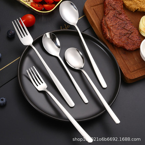 304 Stainless Steel Korean Style Spoon And Fork Long Handle Coffee Stirring <b>Dessert</b> Household Durable Dinnerware Set - Product Image 1