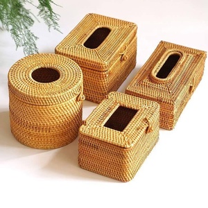 Hot selling Bamboo and rattan tissue box cover-Tissue box holder from rattan-Honey brown tissue box Krystal (+84 587 176 063)