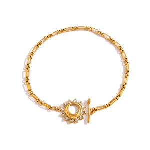 <b>Flower</b> Shape Zinc Alloy <b>Bracelet</b> With Rhinestones Bezel Setting Gift Jewelry - Product Image 5