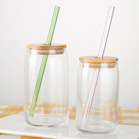 Verres à boire réutilisables ins couvercle de pot en bambou paille en verre Sublimation bière canette en forme de 16 oz mignon gobelet Mason pot tasse