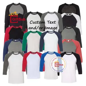 Camisetas de béisbol de manga larga raglán para hombres y mujeres, camisas de poliéster y algodón con logotipo personalizado, sensación de sublimación, mangas raglán de 3/4