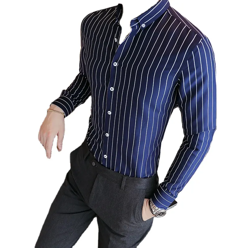 Men Formal Fitness Striped Long Sleeve Shirts Male Business Shirts Custom Summer Autumn Shirts Wholesale