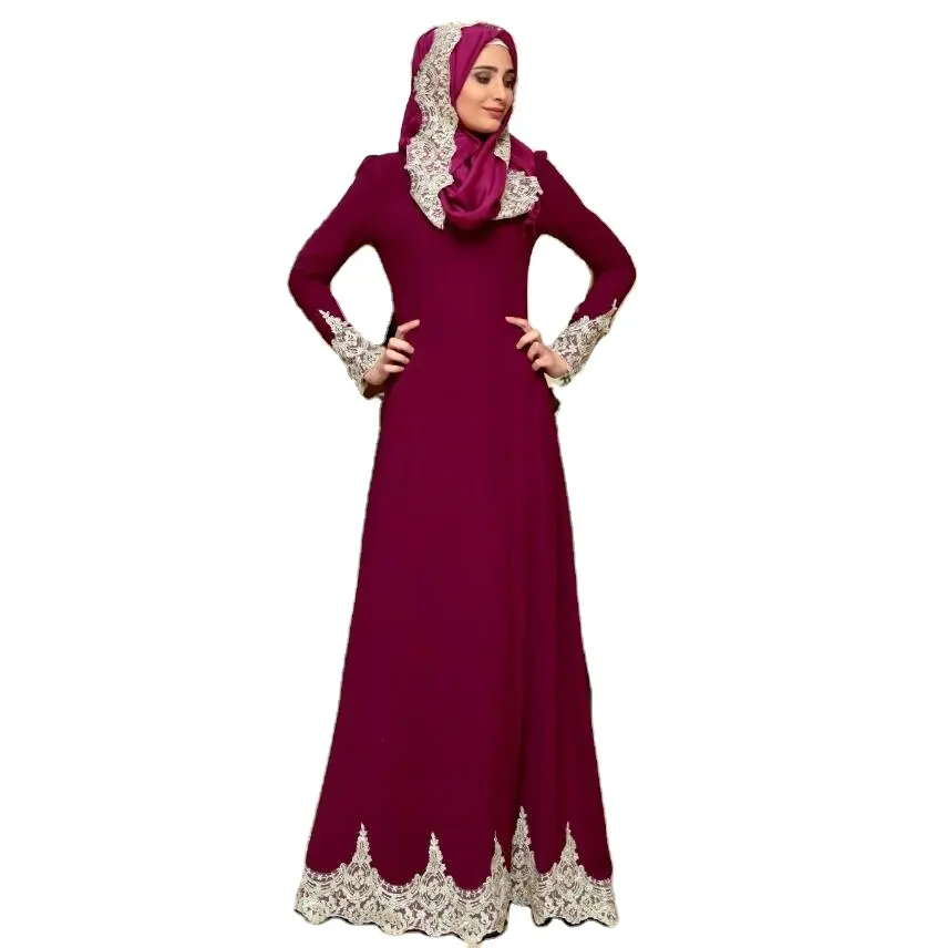 Newest Design lslamic Dress Dubai Abaya Evening Gown with Lace Ruffles muslim dress