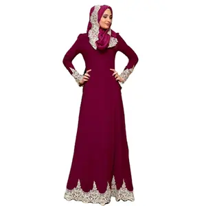 Dantel Ruffles müslüman elbise ile yeni tasarım lslamic elbise Dubai Abaya gece elbisesi