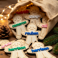 Ornements personnalisés en acrylique et bois en forme d'homme en pain d'épices, cadeaux de Noël, fête de fin d'année, décorations pour l'arbre de Noël, figurines décoratives pour la maison