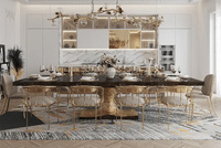 Ensemble de table à manger de grande taille de luxe avec base en laiton poli, table à manger royale pour villa, banquet, 10 à 12 places, table à dîner longue