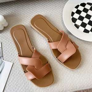 Sandalias Planas de Playa Personalizadas para Mujer, Diseño de Una Sola Tira, Color Sólido, con Amortiguación, para Primavera y Otoño - Product Image 3