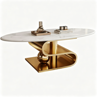 Ensemble de table basse de luxe en acier inoxydable courbé avec plateau en pierre frittée, base sphérique dorée, table personnalisée pour salon, mobilier de maison