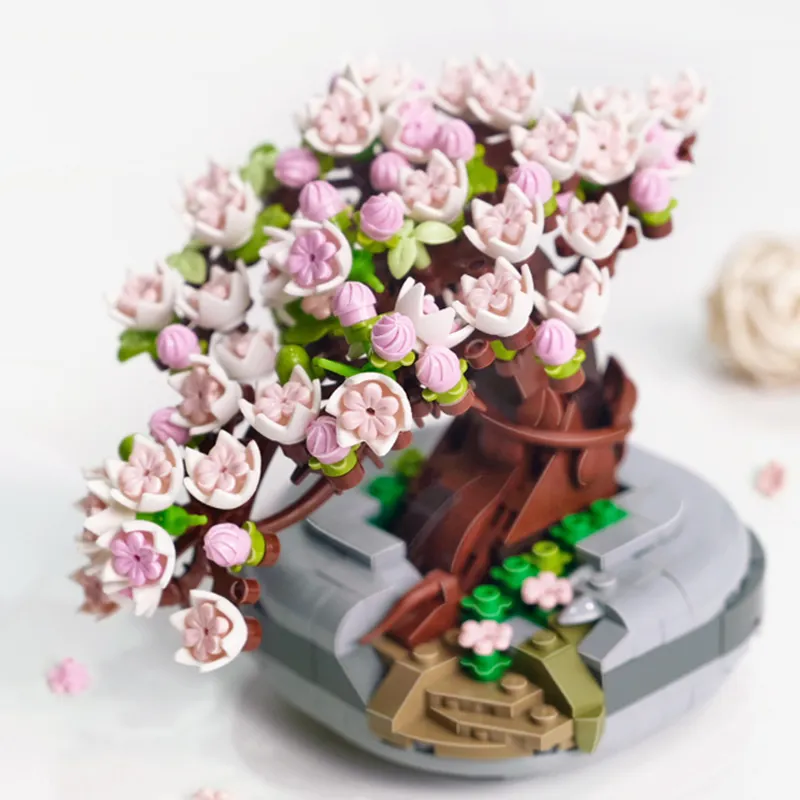 Fleur de cerisier en plastique bonsaï plante tulipe décoration de la maison fleur artificielle briques jouets