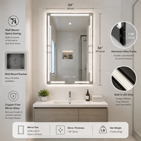 Miroir LED intelligent pour hôtel, mural avec détecteur de mouvement commercial, anti-buée, tactile et à intensité variable, affichage de l'heure, IP44 ETL CE OEM