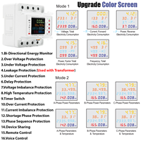 Compteur d'énergie intelligent bidirectionnel triphasé Tuya WiFi, compteur de puissance kWh, protection contre les fuites de tension, relais de protection contre les surintensités, modèle à limite de courant