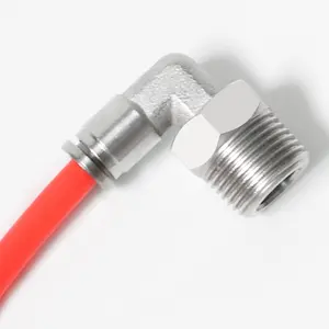 Metal Stainless Steel Rapid 1 Touch Push In To Connect Pneumatic Elbow Angled MPL Quick Fitting For Hose 8mm + 1/4" Thread