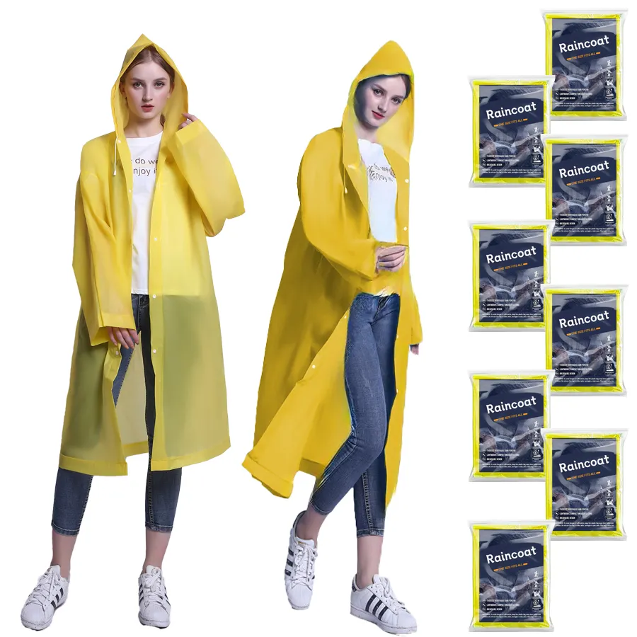 Chubasqueros amarillos con logotipo personalizado de fábrica, ropa impermeable portátil reciclada reutilizable, impermeable, Poncho Eva de lluvia, chubasqueros para obsequios