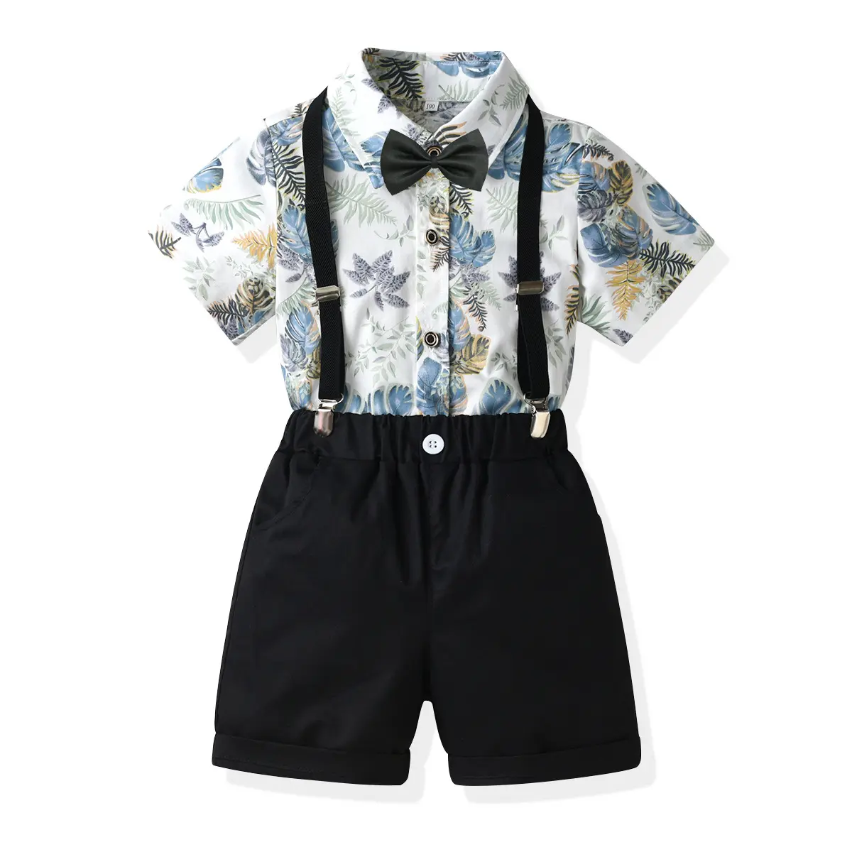 2023 Zomer Jongens Casual Kleding Sets Jongens Bloemenshirts + Bretels Shorts Outfits Kids Bloemen Strandkleding