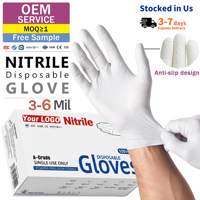Gants d'examen jetables en nitrile blancs 510K AQL 1.5, 3-6 mil, pour laboratoire, pharmacie, vétérinaire, manipulation alimentaire, OEM personnalisé