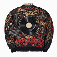 Blouson aviateur en cuir de porc personnalisé pour homme, imprimé sérigraphié, style streetwear, avec broderie appliquée