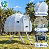 Capsule architecturale spatiale profilée aérodynamiquement, suite hôtelière haut de gamme, surface signature, maison préfabriquée, destinée aux lieux emblématiques