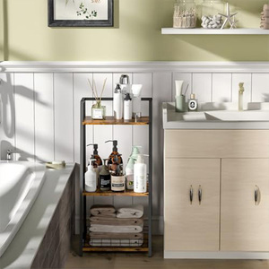 Estantería Esquinera Moderna <span class=keywords><strong>de</strong></span> 3 Niveles para Baño <span class=keywords><strong>y</strong></span> Cocina, <span class=keywords><strong>de</strong></span> <span class=keywords><strong>Madera</strong></span> con Estructura Metálica, con Barandilla <span class=keywords><strong>y</strong></span> Soporte <span class=keywords><strong>de</strong></span> Almacenamiento para el Suelo - Product Image 4