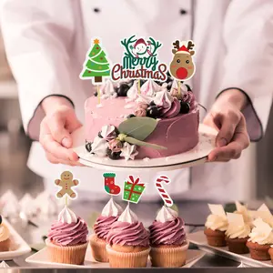 Wholesale Christmas Cake Topper Supplies Color Printing Tea Party Cake Topper Personalised Cake Topper Set