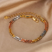 Ensemble de chaînes cubaines tricolores 18 carats, bracelet et collier en laiton plaqué or, argent et or rose vintage pour femmes, vente en gros