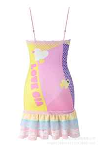 PEEQI 2565 Nuovi Abiti Estivi alla Moda per Donne, Vestiti Sexy con Stampe Cartoon, <span class=keywords><strong>Abito</strong></span> Snellente con Inserti in <span class=keywords><strong>Pizzo</strong></span> e Pieghe, <span class=keywords><strong>Mini</strong></span> Abiti per Donne - Product Image 6