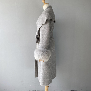 Abrigo Largo de Cachemira Suave Personalizado de Doble Cara con Botones y Puños de Piel Auténtica para Mujer, Transpirable, Informal, para Otoño e Invierno, Color Gris - Product Image 5