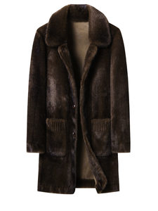 Cappotto <span class=keywords><strong>da</strong></span> <span class=keywords><strong>Uomo</strong></span> in <span class=keywords><strong>Visone</strong></span> Dorato, Nuovo Modello Autunno-Inverno, Reversibile in Velluto, Collo a Risvolto, Lunghezza Media, Caldo - Product Image 1